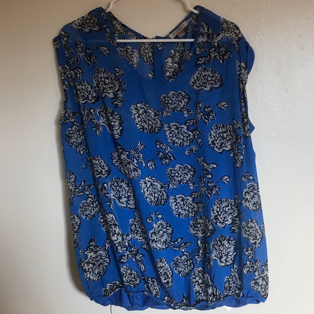 Roz and Ali Blue Floral Blouse